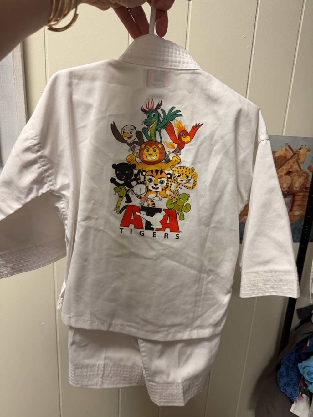 ATA Tigers White Kids Martial Arts Gi with Colorful Animal Back Print